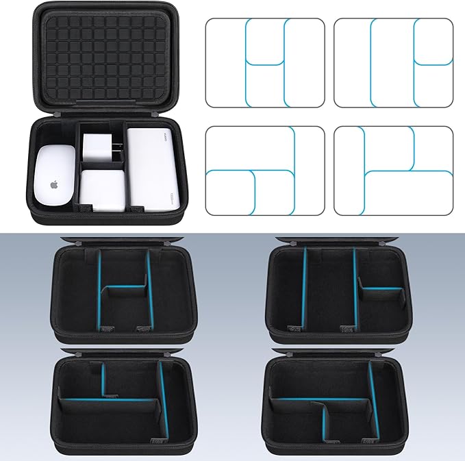 Lacdo Hard Travel Electronic Organizer Case for MacBook Power Adapter Charger, Cables, Apple Pencil, Mouse, Power Bank, USB Flash Disk,SD Card Small Protective Portable Accessories & 3 Cable Tie,Black