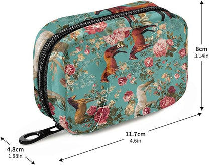 Teal Horses and Red Roses Travel Pill Organizer Case Box Container Weekly Portable Vitamin Medicine Holder Storage Bag with Zipper Removable