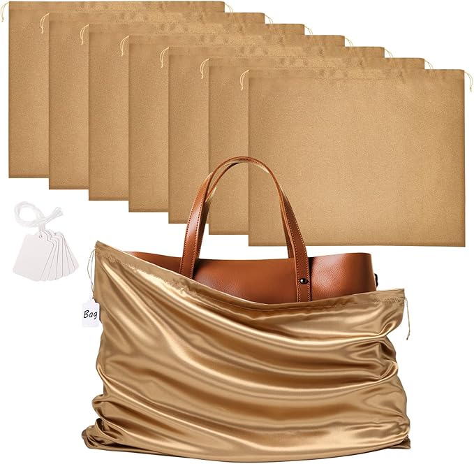 Ewen 7 Pack 23.6x19.6in Satin Drawstring Pouch with Blank Tags, Large Dust Bags for Handbags, Travel Essential Packing Bag, Dustproof Clothes Organizer for Closet Home Storage Accessories Organization