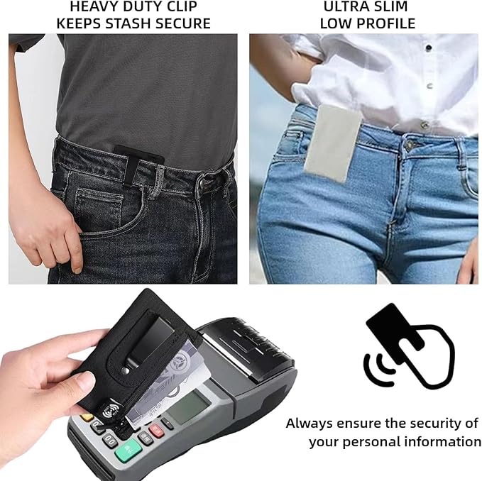 RFID Hidden Clip Stash Money Belt - Ultra Thin Anti-Theft Travel Pouch with Credit Card Slots for Women/Men, Perfect for International Travel, Daily Commute & Outdoor Activities (Black)
