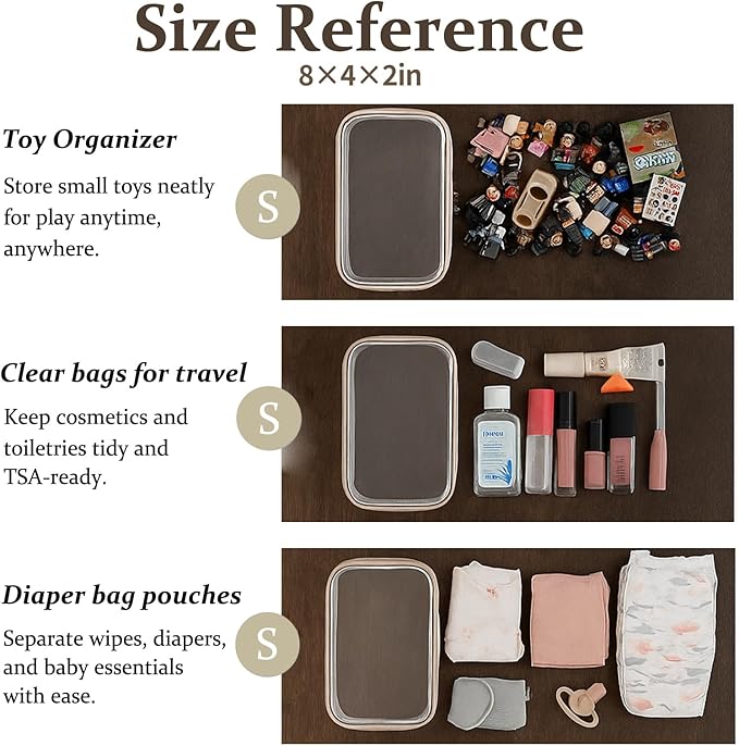 4 pcs Clear Zipper Pouches,Hard Shell Zipper Case, Toiletry Bag for Travel, CLear Diaper Bag, Toiletry Pouch, Travel Organizer, Clear Cosmetic Bag,Toy Storage Bins (M+3S) (Gray)