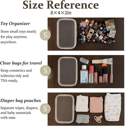 4 pcs Clear Zipper Pouches,Hard Shell Zipper Case, Toiletry Bag for Travel, CLear Diaper Bag, Toiletry Pouch, Travel Organizer, Clear Cosmetic Bag,Toy Storage Bins (M+3S) (Gray)