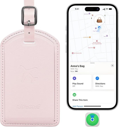 Luggage Tags Built-in Anti-Loss Tracker, Luxury Leather Luggage Tags for Suitcase, Travel Bags, Backpacks, Travel Organizer for Lost Baggage Prevention (Pink)