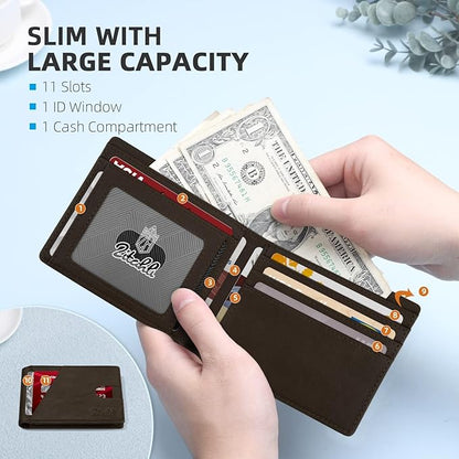 Zitahli Wallet for Men Slim 11 Credit Card Holder RFID Blocking Small Men's Wallet Bifold Minimalist Front Pocket With Mens Gifts Box