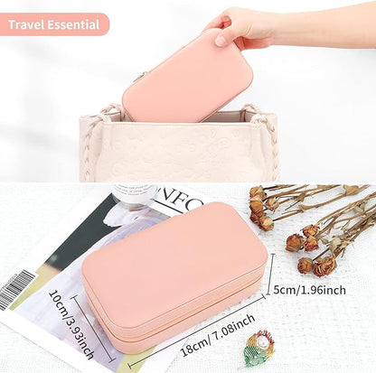 DesignSter Travel Jewelry Box, PU Leather Portable Jewelry Case, Small Jewelry Boxes for Gifts, Travel Jewelry Organizer for Women Rings Earrings Necklaces Bracelets (Dusty Pink)
