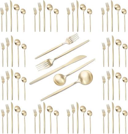Champagne Gold Silverware Set, 60-Piece Stainless Steel Flatware set,Matte Silverware Sets Service for 12, Tableware Cutlery Satin Finish Utensils for Kitchen,Dishwasher Safe