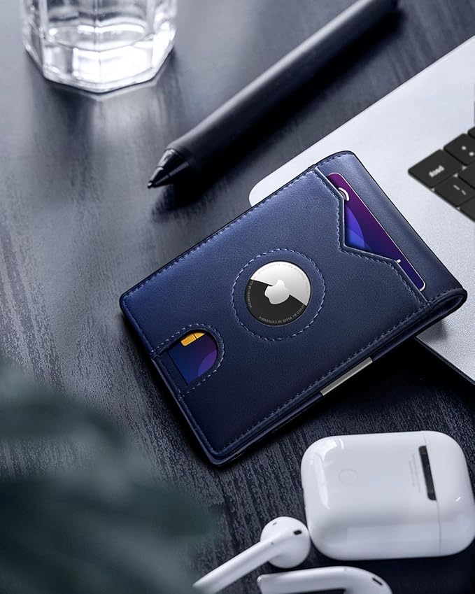 Airtag Wallet for Men,with Money Clip 11 Cards Slim Front Pocket Leather RFID Blocking Wallet with Gift Box