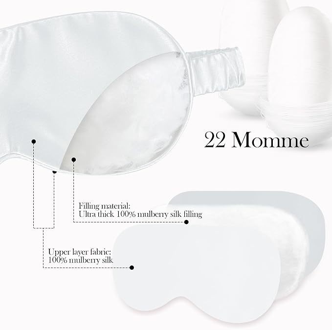 SilkDream 100% Mulberry Silk Sleep Mask Eye Mask for Sleeping 22 Momme Nature 6A Real Silk Gifts for Women&Men White