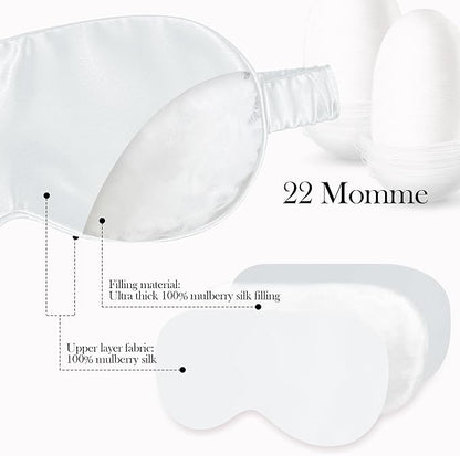 SilkDream 100% Mulberry Silk Sleep Mask Eye Mask for Sleeping 22 Momme Nature 6A Real Silk Gifts for Women&Men White
