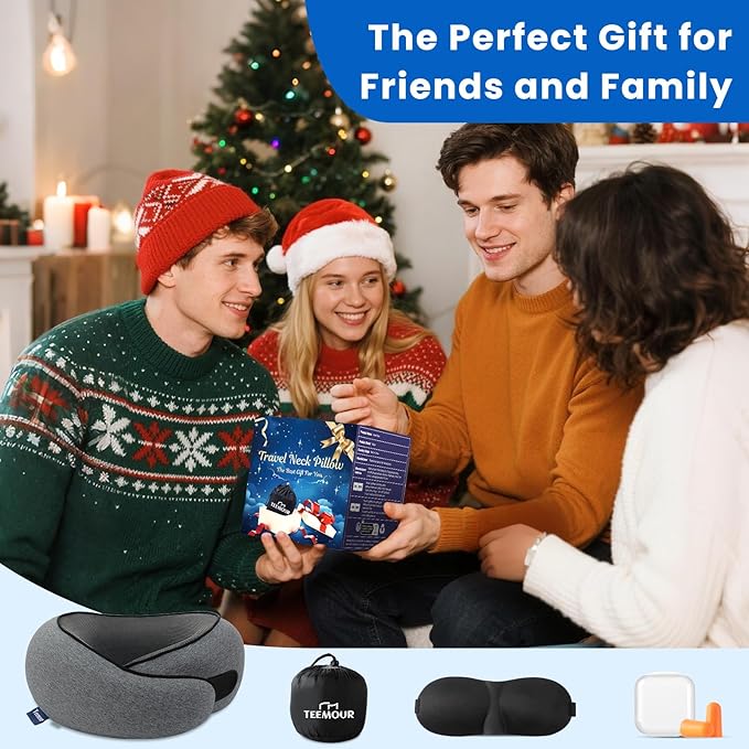 Teemour Travel Neck Pillow Airplane 360° Support Memory Foam Travel Pillows for Airplanes with Eye Mask & Ear Plugs, Portable Carry Bag for Travel & Office, Essentials for Home, Business Trip, Large