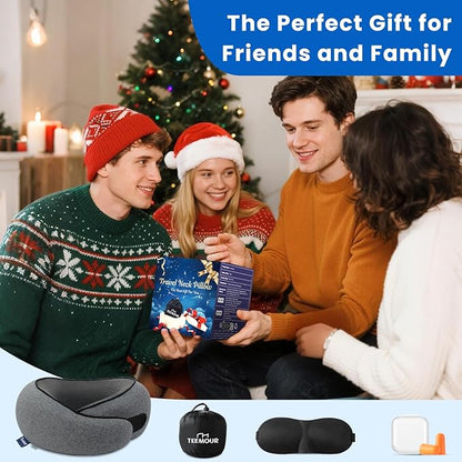 Teemour Travel Neck Pillow Airplane 360° Support Memory Foam Travel Pillows for Airplanes with Eye Mask & Ear Plugs, Portable Carry Bag for Travel & Office, Essentials for Home, Business Trip, Large