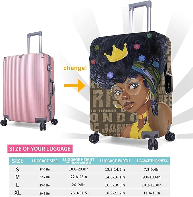 Travel Suitcase Protector African American Afro Black Girl Elastic Protective Washable Luggage Cover With Concealed Zipper Suitable For Medium (A little large)
