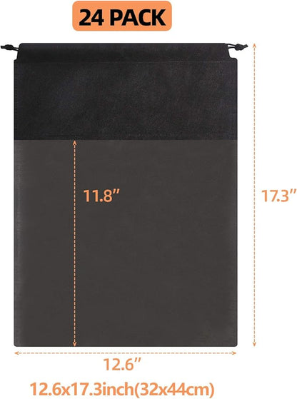 24 Pack Portable Shoe Bags for Travel Large Shoes Pouch Storage Organizer Clear Window with Drawstring for Men and Women Black