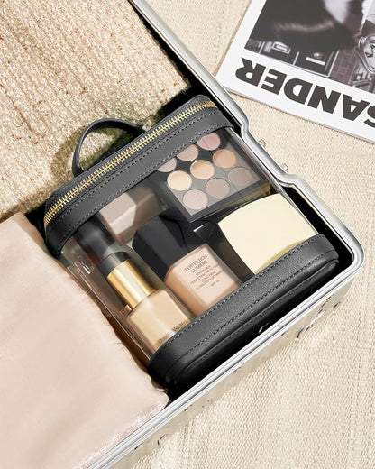 ROWNYEON Clear Makeup Case Toiletry Bag Multipurpose Travel Makeup Train Case Portable Cosmetic Organizer Transparent Storage Bag