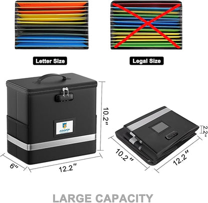 Fireproof File Box with Lock, Document Box Storage Organizer, Suitable for Hanging File Folders in Letter Size, Collapsible File Box, Reflective Strip for Fast Find (12.2"*6"*10.2, Black)