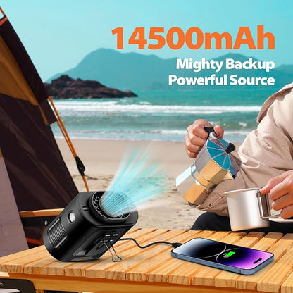 Portable Waist Fan - 14500mAh Rechargeable Battery, 67Hrs Cooling Belt Fan, 5 Powerful Speed & 360° Rotatable, Hands Free Clip On Waist With LED Light for Work Gift Camping Travel Outdoor