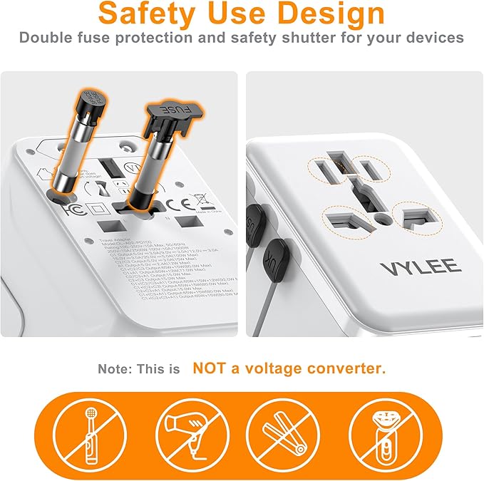 PD100W GaN Universal Travel Adapter, International Power Adapter in One, 3 USB C & 1 USB A & AC Outlet, Travel Adapter Worldwide Plug Adapter with USA EU UK AUS Plugs for Laptops,Tablets,Phones