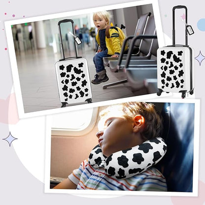 Redbaker 6 Pcs Kids Luggage Set 17 Inch Kids Rolling Luggage Double Pattern Suitcase for Girls Boys School Gift (Black and White,17 Inch,Cow Style)