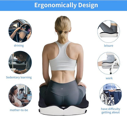 CXC Premium Seat Cushion: Orthopedic Memory Foam for Long Sitting - Tailbone Pain Relief | Extra Large Cooling Gel Chair Cushion for Office, Car, Wheelchair, Gaming | Desk Chair Comfort Ergonomic Pad