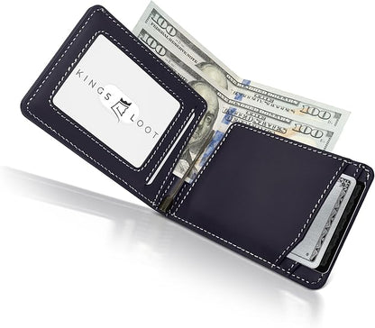 Kings Loot Wallet for Men | Customized Minimalist Slim RFID Blocking Leather Design with Cash Pocket & Card Pull Strap | Holds 1-15 Cards | Stylish & Durable Wallets