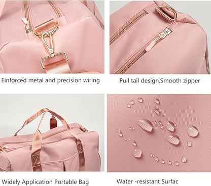 ZUEVI Sports Gym Duffel Bag for Men or Women Waterproof Weekender Travel Bag with Shoes Compartment Dry and Wet Separation for Training Swim Yoga(Pink)