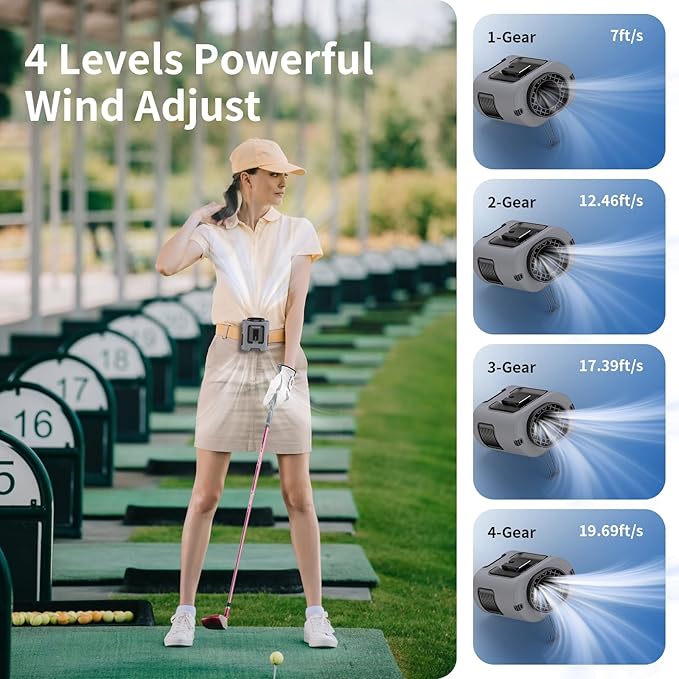 Socool Portable Waist Fan Clip on Wearable Belt 5000mAh Rechargeable Personal Fans, 25H Shirt Fan Cooling, 4 Speeds 13000RPM Battery Operated, Neck Fan Hanging for Outdoor Camping Travel Jobsite