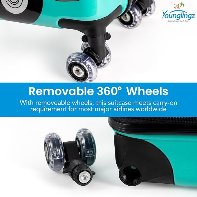 Younglingz LIL FLYER GO Version 2 Ride On Suitcase for Kids | Carry On Luggage with Toddler Seat, Foldable Handlebars, Pedals, and Removable Wheels | Holds up to 80 lbs | FIRETRUCK | Ages 2-6