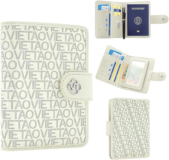 Passport Holder Wallet Bag with AirTag Holder, Card Slots and Passport Solt Ticket Cash Solt, Photo Solt Sim Card Pen Slot.White