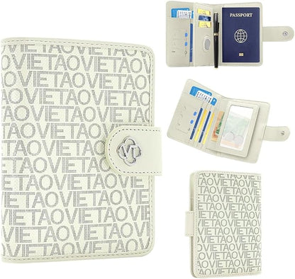 Passport Holder Wallet Bag with AirTag Holder, Card Slots and Passport Solt Ticket Cash Solt, Photo Solt Sim Card Pen Slot.White