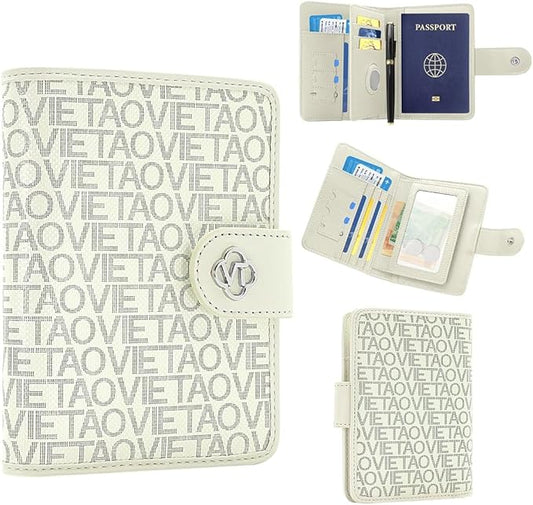 Passport Holder Wallet Bag with AirTag Holder, Card Slots and Passport Solt Ticket Cash Solt, Photo Solt Sim Card Pen Slot.White