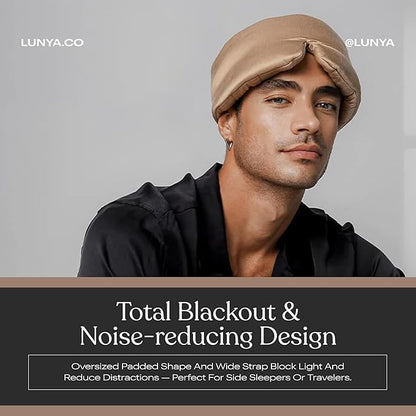 Lunya Weighted Silk Sleep Mask – Mulberry Silk Eye Cover with Cooling Glass Beads, Noise-Reducing Fit, Washable Fabric, and Travel Pouch – Sleeping Mask for Men and Women - Hushed Tan - Small