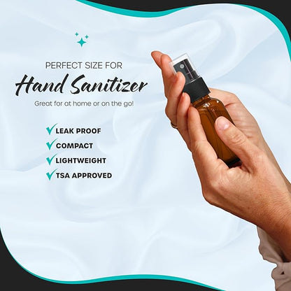 Nevlers Amber Glass Spray Bottles Small 1 Oz 48 PK | Mini Spray Bottle Set w/Amber Bottles, Shrink Wrap, Labels, Marker, Funnel & Brush | Travel Size Mist Bottle For Use as Oil Mister & Hair Mister