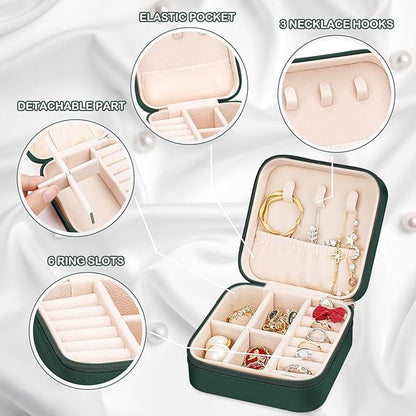 Leezmark 8 Pcs Bridesmaid Gifts Set Of 8 Jewelry Travel Case, Velvet Bridesmaid Proposal Gifts Box Portable Jewelry Travel Organizer Small Jewelry Box Mini Storage Box, Green