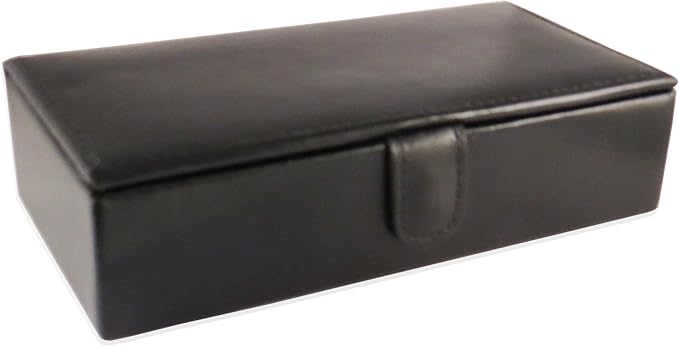 Cuff-Daddy Leather Travel Cufflinks and Rings Storage Box Case for 8 Pairs - Cufflinks Holder Display Jewelry Case - 6 1/4" x 1" x 3" - Storage Cuff Links Jewelry Box with White Outerbox