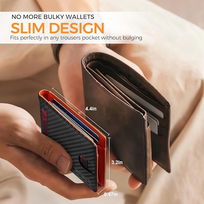 RUNBOX Slim Wallets for Men - Leather Money Clip Mens Wallet - RFID Blocking Front Pocket Bifold Wallet - Thin Credit Card Holder with Gift Box