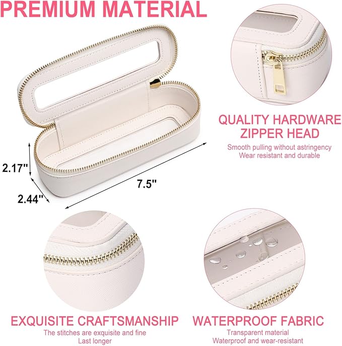Pinkmik Travel Clear Makeup Bag with Brush Bag Portable Cosmetic Bag Case Transparent Toiletry Bag Cosmetic Organizer Storage Bag for Women (White, L+SLIM)