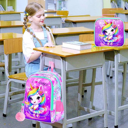 WZLVO 3PCS Kids Backpack for Girls, Unicorn Dinosaur Animal Prechool Elementary Kindergarten School Bookbag with Lunch Box