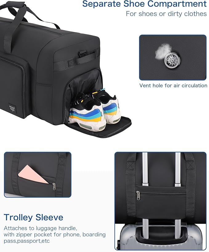 80L Large Duffle Bag for Travel, Urtala 26” Travel Duffle Bag for Men and Women, Foldable Traveling Duffel Bags with Shoes Compartment, Waterproof and Tear Resistant