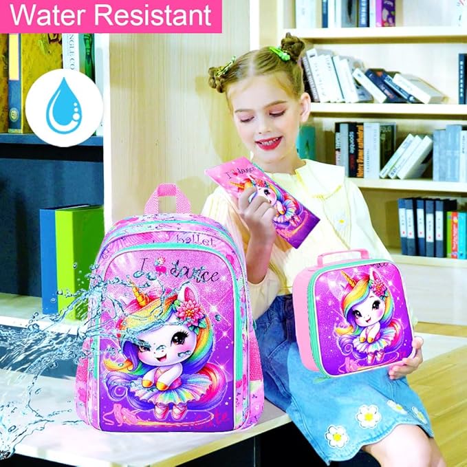WZLVO 3PCS Kids Backpack for Girls, Unicorn Dinosaur Animal Prechool Elementary Kindergarten School Bookbag with Lunch Box