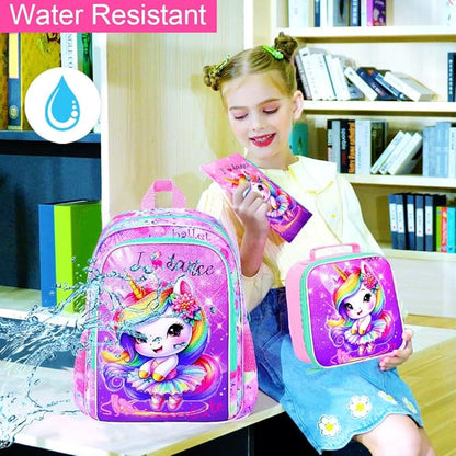 WZLVO 3PCS Kids Backpack for Girls, Unicorn Dinosaur Animal Prechool Elementary Kindergarten School Bookbag with Lunch Box