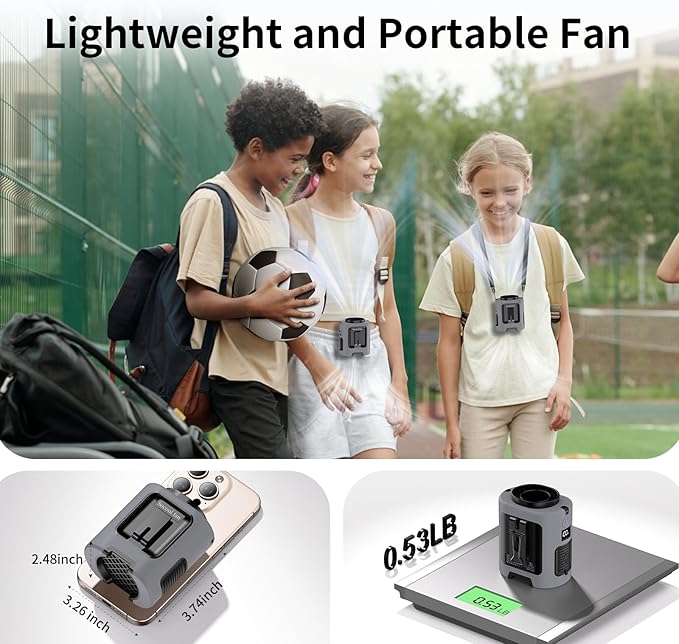 Socool Portable Waist Fan 5000mAh Rechargeable Mini Clip On Personal Fans with 13000RPM & 4 Adjustable Speeds, 25H Cooling Wearable Shirt Belt Hanging Neck Fan for Outdoor Working Jobsite