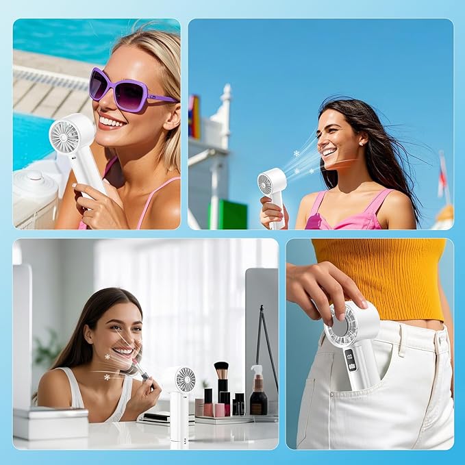 PANERGY High Speed Handheld Fan with Ice Cooler,1-100 Speed Adjustable Mini Turbo Fan, 4000mAh Battery Rechargeable & Digital Display,Gifts for Women Men Travel/Office/Beach/Camping(White)