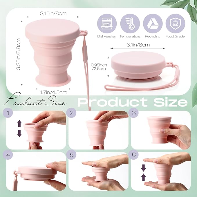8 Pcs Silicone Collapsible Travel Cup Foldable 7 oz Camping Cups with Lids, Reusable Expandable Portable Drinking Mugs for Outdoor Hiking Camping and Travel(Macaron Colors)