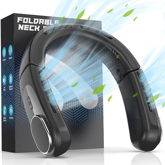 ChillGo Neck Fan - 4 Turbo Foldable Portable Fans - Personal Bladeless Fan 5200mAh with Strong Airflow, Neck Fans that Blow Cold Air with 4 Vent Small Mini Fans Wearable Cooling Fan for Travel Outdoor