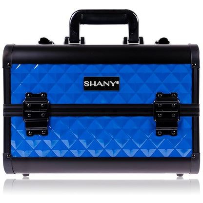SHANY Premier Fantasy Professional Makeup Train Case Cosmetic Box Portable Makeup Case Organizer Jewelry storage with Locks, 3 Trays,Makeup Brush Holder and Cosmetics Mirror - Divine Blue