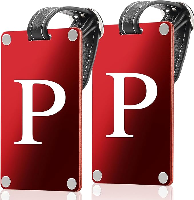 Premium 3-Layer Aluminum Luggage Tags by Fortuna - Easy to Claim, Laser-Engraved, Plastic-Free, and Eco-Friendly Luggage Tag Holders, 2-Pack, Red (P)