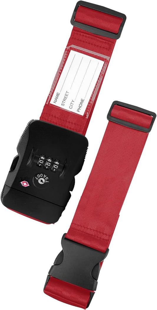Luggage Straps, Wine-Red TSA-Approved Cross-Design Luggage Strap Belt with Customs Lock for Suitcases, 1-Pack Adjustable Heavy-Duty Cross Suitcase Straps with Name Tags for Travel and Carry-On Bags