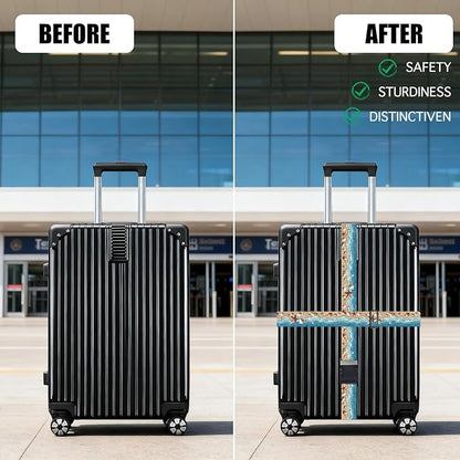 Nuxovilar Luggage Straps of 2 Set Beach Shells Starfish Pattern, 1.96x90.5 inches - Luggage Straps for Suitcases, Perfect for Beach Trips, Summer Travel, Vacations