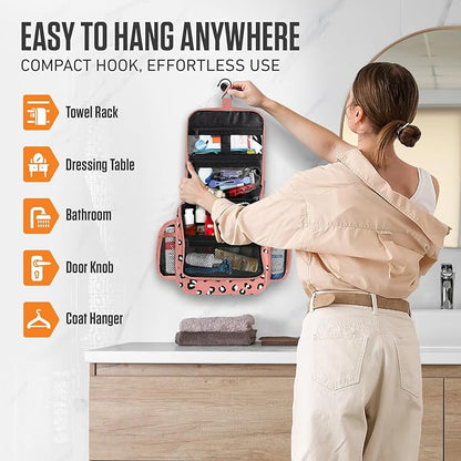 VENTURE 4TH Hanging Travel Toiletry Bag for Women & Men - Travel Organizer with Expandable Compartments & Removable Clear Pouch for Toiletries (Pink Cheetah)