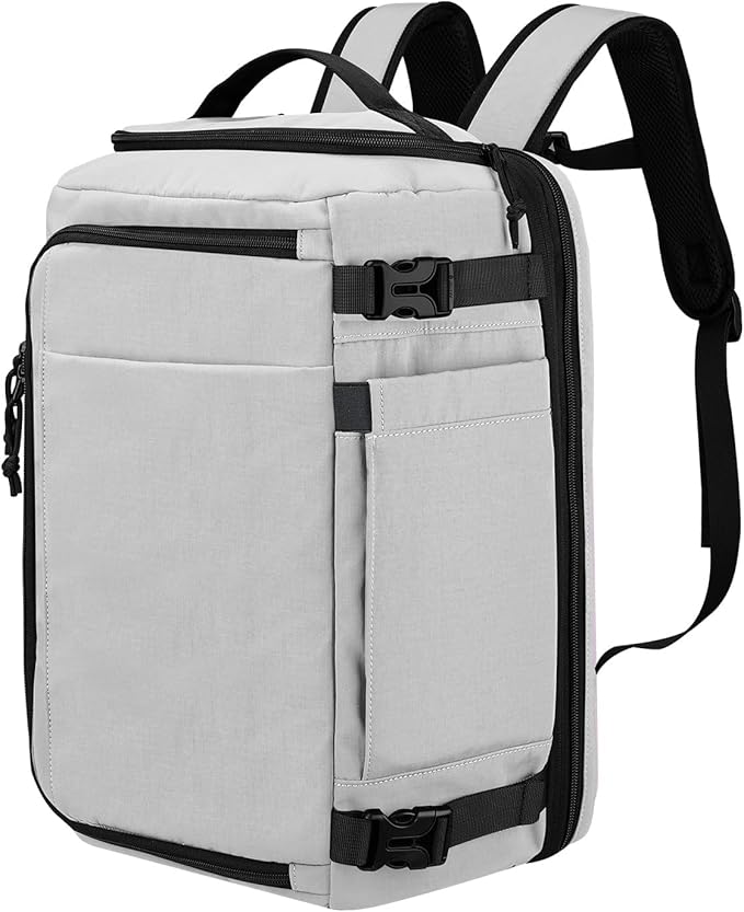 Carry On Travel Backpack with Shoe Compartment Flight Approved Laptop Backpack Expandable Work Business Backpack for Women Men Casual Daypack, Light Gray